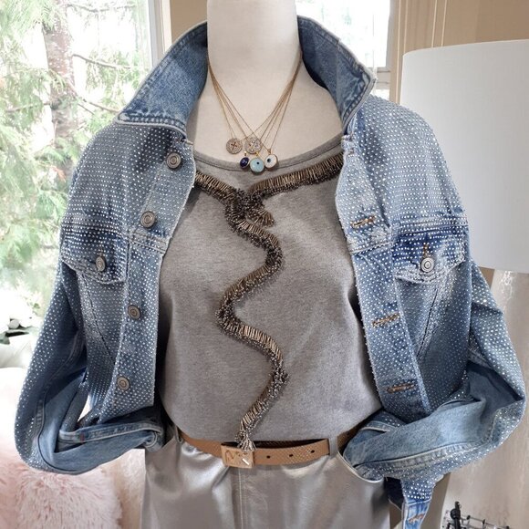 EUC Nougat London marbled grey cotton blend top with embellished detail, 1 - Picture 3 of 15